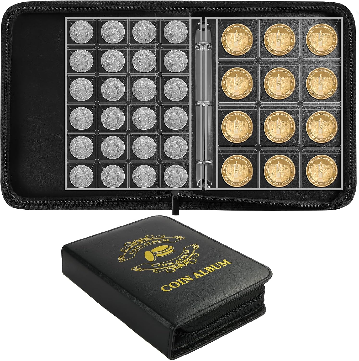 Detalle de Vicloon V-YBSC-420-FBA myntalbum med 420 fickor, 20 sidor och dragkedja