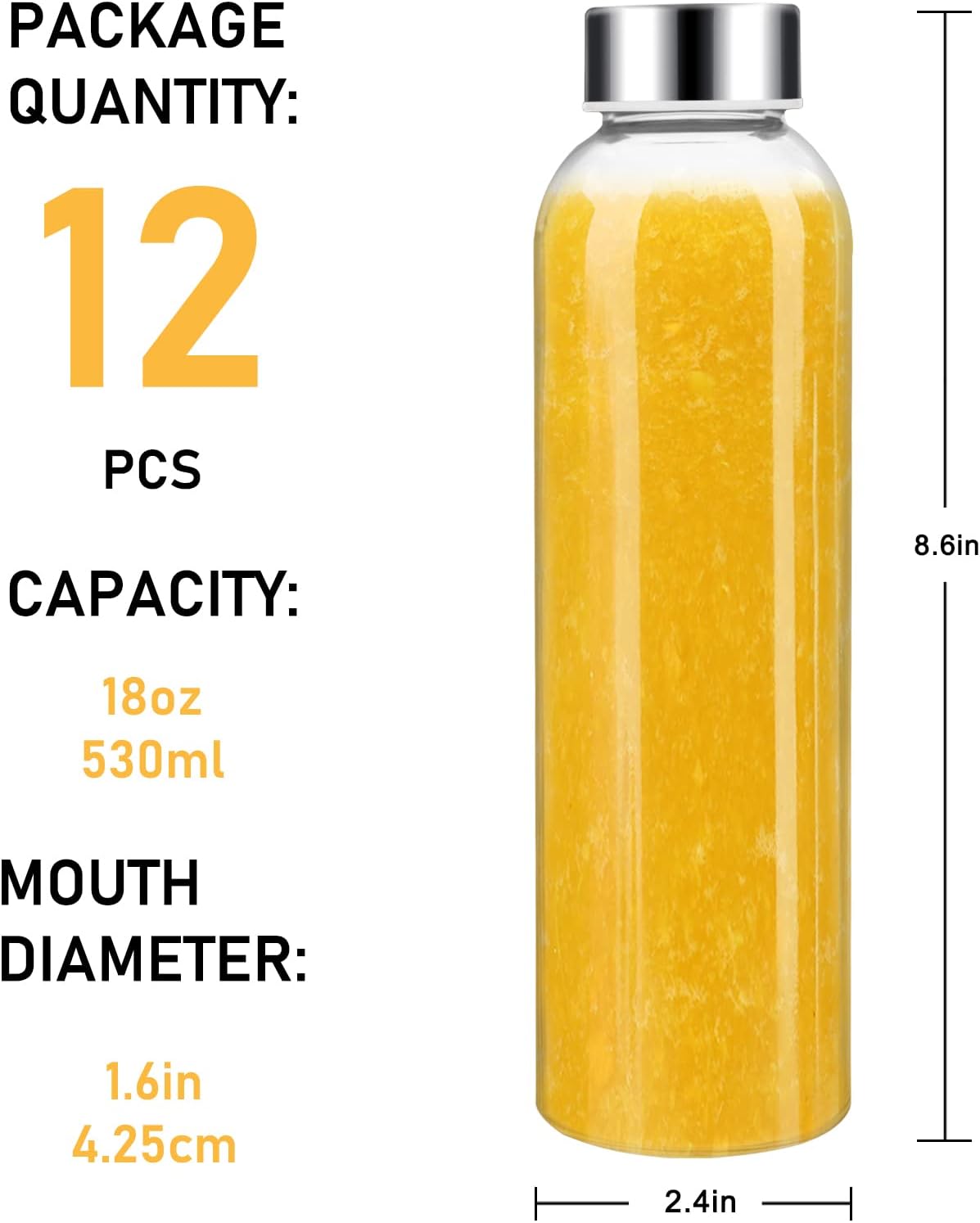 Thumbnail 6 de Sursip 18 oz Glass Juice Bottles 12 Pack