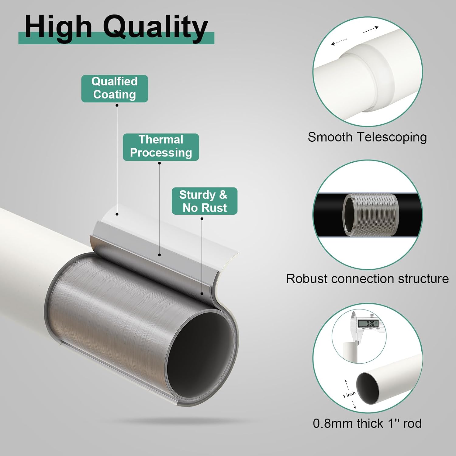 Thumbnail 4 de QDWIS Adjustable Curtain Rod Set, 36–88 Inches, Antique White with Leaf Finials