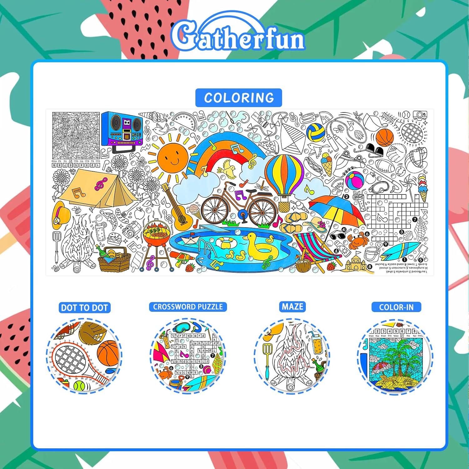 Detalle de Gatherfun Giant Coloring Poster for Classroom (31.5 x 72) — Summer Table Cover & Wall Banner
