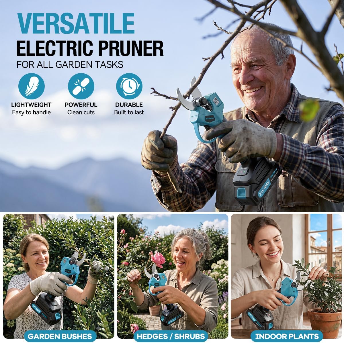 Detalle de SOARFLY Electric Secateurs Cordless 21V with 2 x 2000mAh Batteries