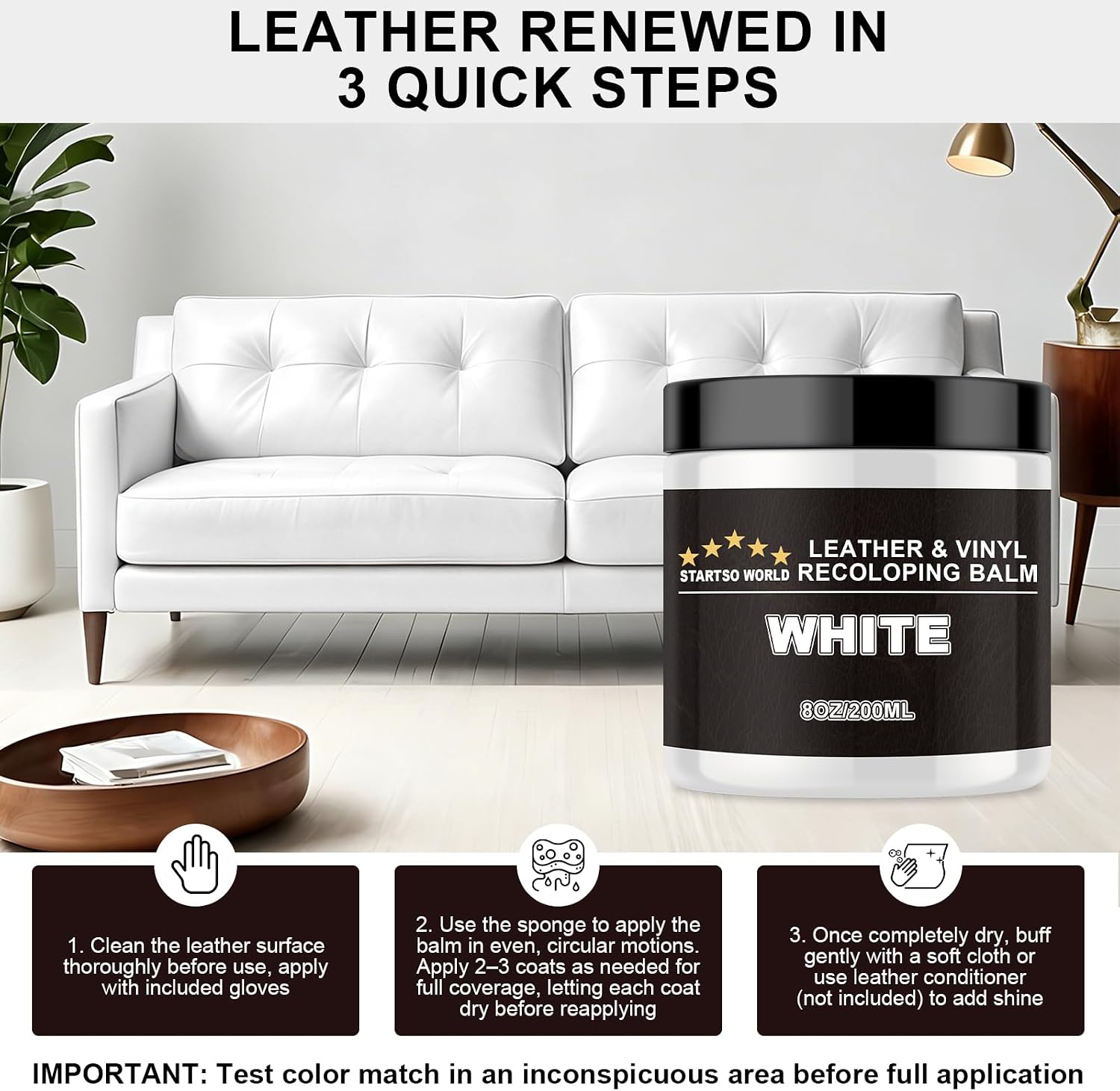 Detalle de STARTSO WORLD Leather Recoloring Balm Repair Kit for White Leather Furniture & Car Seats