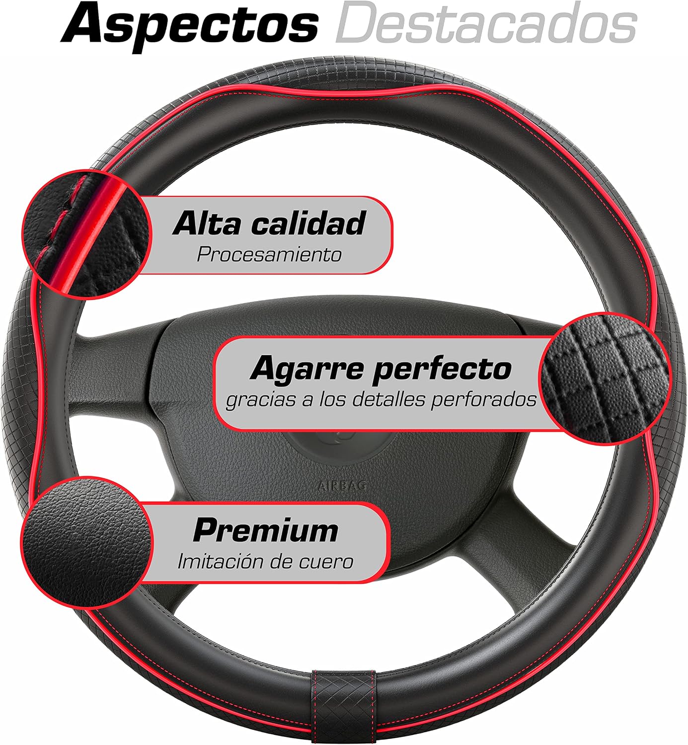 Detalle 2 de Upgrade4cars Funda Volante Rojo Negro 37-38 cm