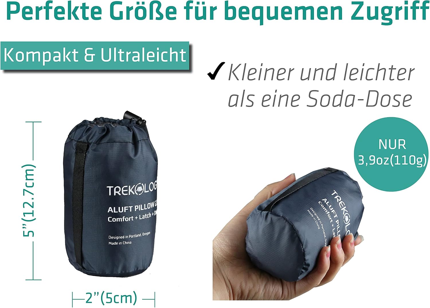 Detalle de TREKOLOGY Camping Kissen Ultraleicht (Version 2.0) – aufblasbares Nackenkissen für Camping, Trekking & Wandern