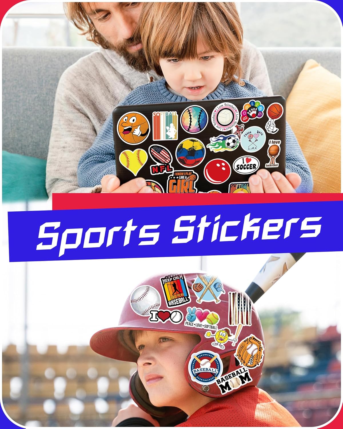 Thumbnail 1 de pcnearty 300-Piece Sports Sticker Set for Kids (Waterproof Vinyl)