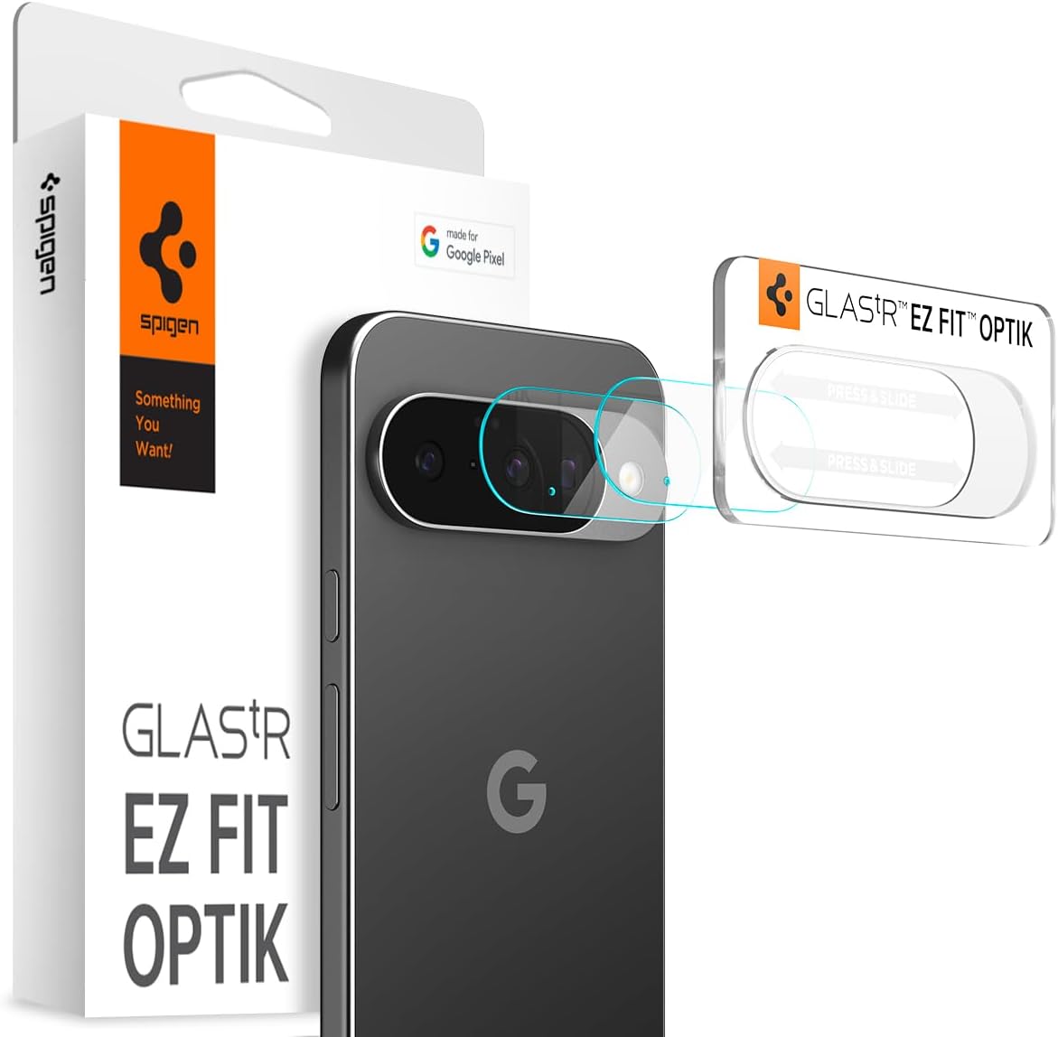 Detalle de Spigen Glas.tR EZ Fit Optik protezione fotocamera per Google Pixel 10, pellicola 9H trasparente (2 pezzi)