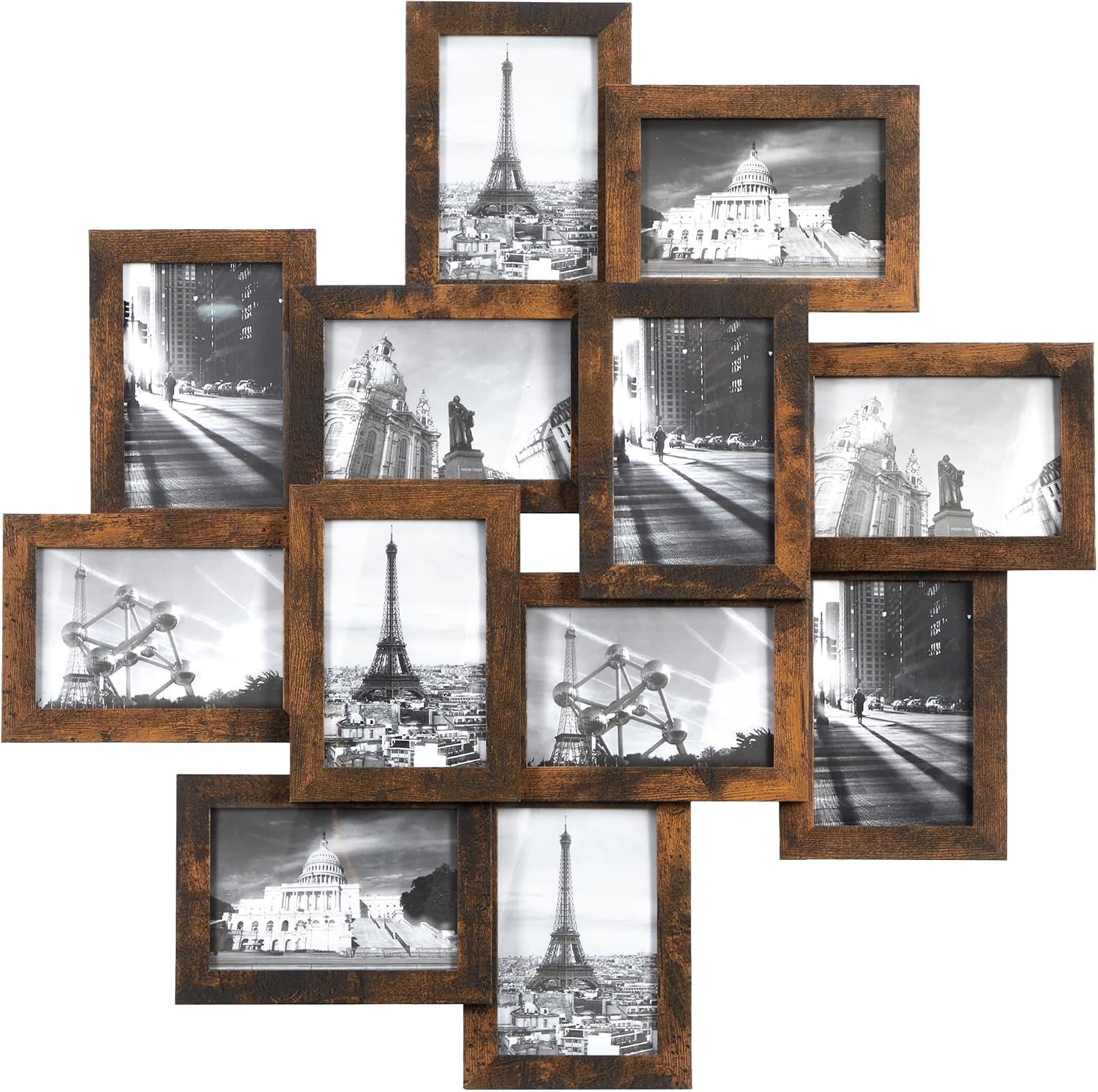 Detalle de SONGMICS Picture Frame Collage for 12 Photos (4x6) – Wall-Mounted Glass MDF Set (RPF022X01)