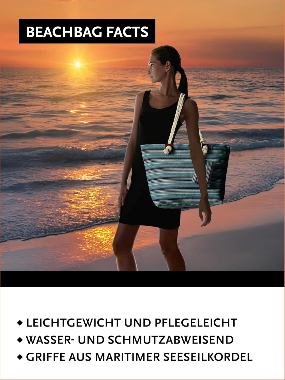 Thumbnail 4 de DonDon Große Strandtasche XXL mit Reißverschluss – vielseitige Umhängetasche für Strand, Urlaub & Alltag