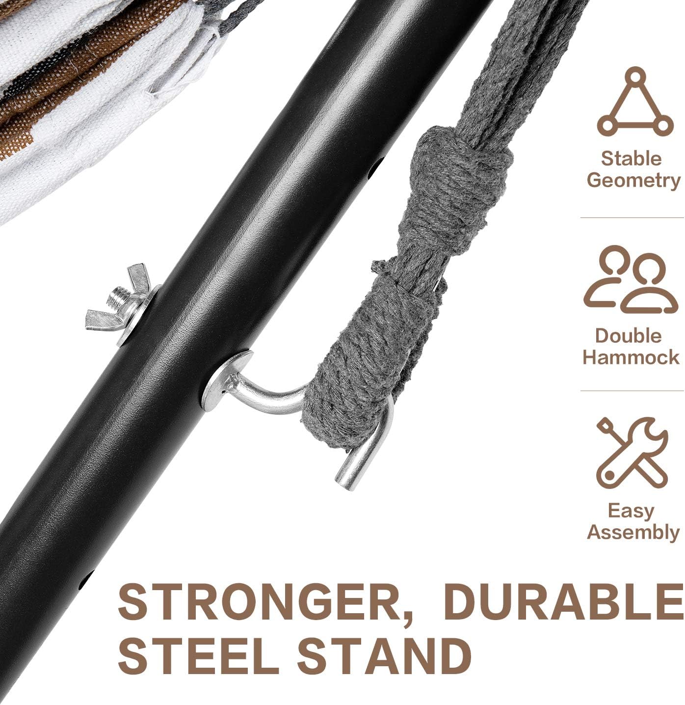 Thumbnail 4 de PNAEUT A01YSB01001 Double Hammock with Steel Stand, Coffee, 450 lb Capacity