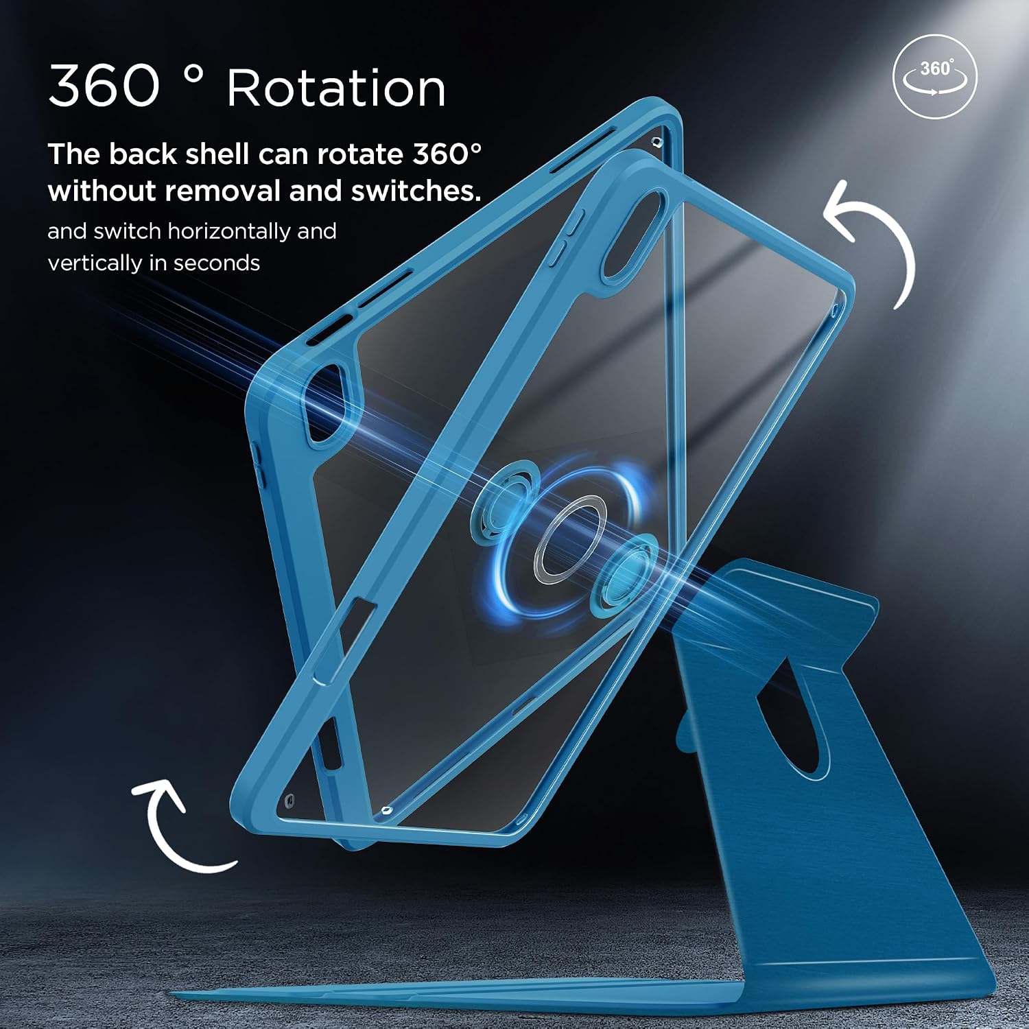 Thumbnail 5 de CACOE 360 Rotating Case for iPad (A16) 11th/10th Gen with Pencil Holder, Peacock Blue