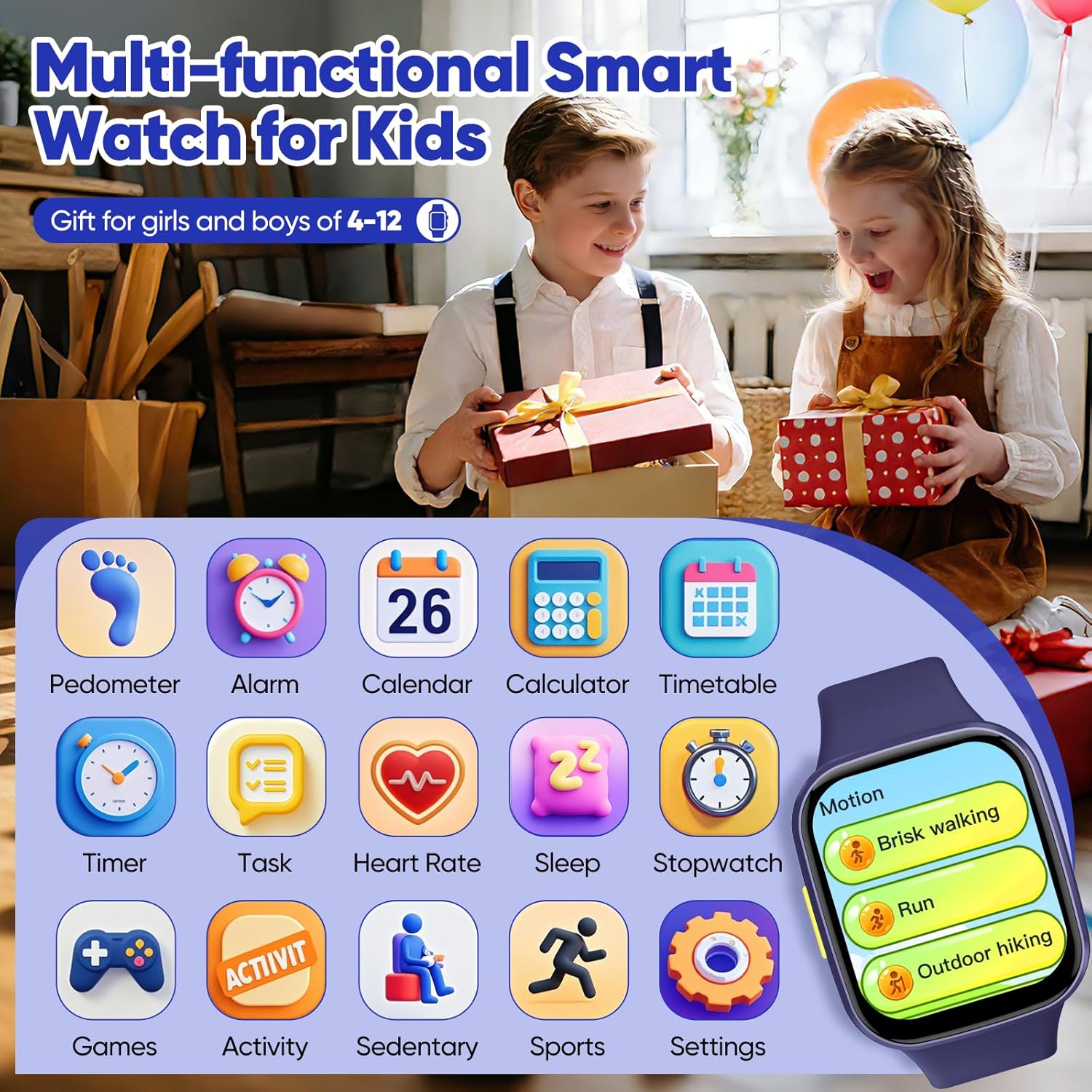 Thumbnail 1 de HTTWCOD Kids Smart Watch for Boys & Girls (Blue) – HD touchscreen fitness tracker with heart rate, sleep monitoring & IP68 waterproof