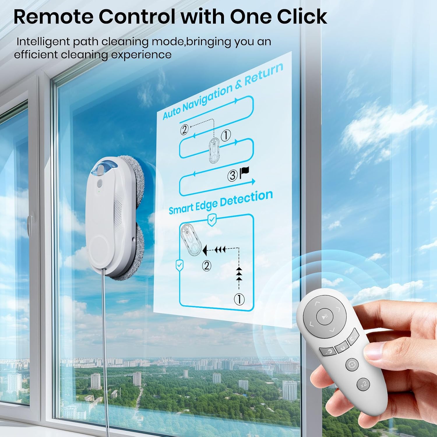 Detalle de KKI Fensterputzroboter X3 (Weiß) – automatischer Fensterreiniger mit KI-Pfadplanung und Dual-Spray