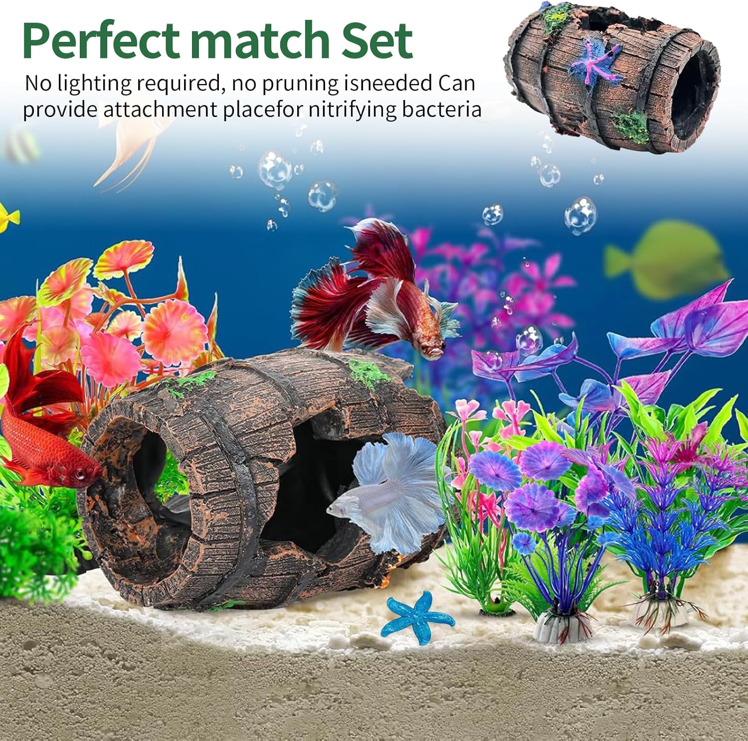 Thumbnail 5 de UOSIWYA 7-tlg. Aquarium Deko Höhle mit Moos-Simulation & Kunstharz-Versteck