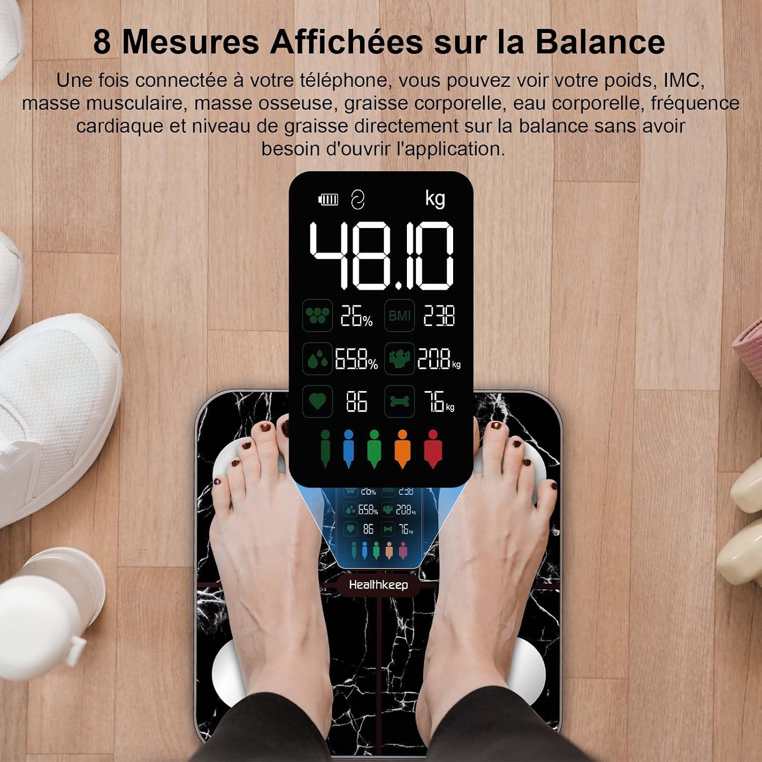 Thumbnail 2 de Balance Pèse Personne Healthkeep Balance Connectée avec Écran XXL et Fréquence Cardiaque – 180 kg