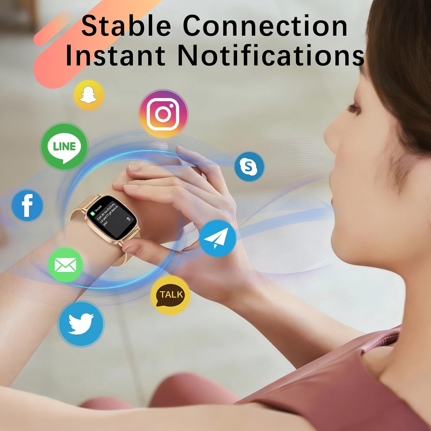 Thumbnail 4 de Gold women’s smartwatch with 1.85" HD touchscreen, call answering and IP68 water resistance