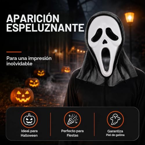 Thumbnail 6 de Costumed máscara Scream Ghostface para Halloween, de plástico flexible
