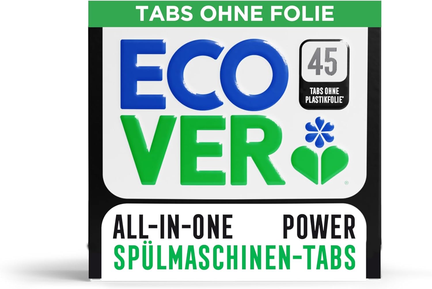 Detalle de Ecover Spülmaschinentabs Power – All-in-One mit Geschirrspülsalz und Klarspüler, 45 Tabs, Mandarinen- und Zitronengrasduft