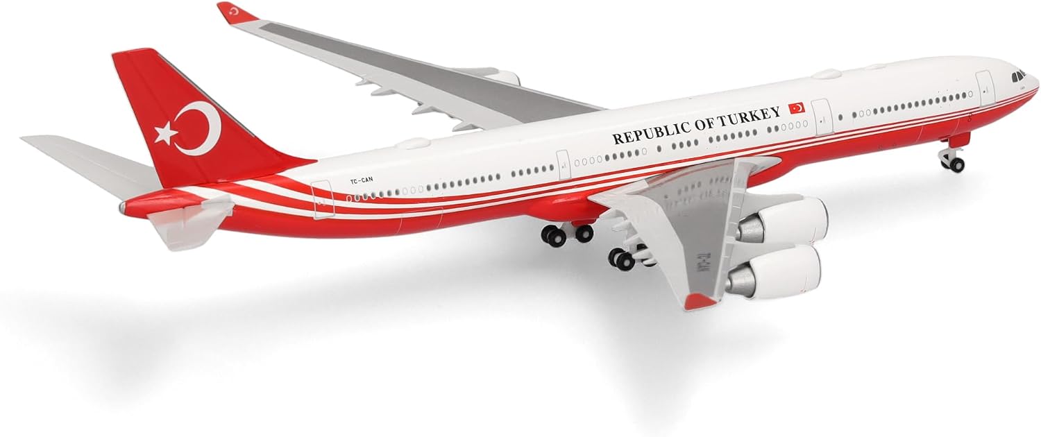 Detalle de Herpa 538930 – model samolotu Airbus A340-500 Turkey Government, metal, 1:500