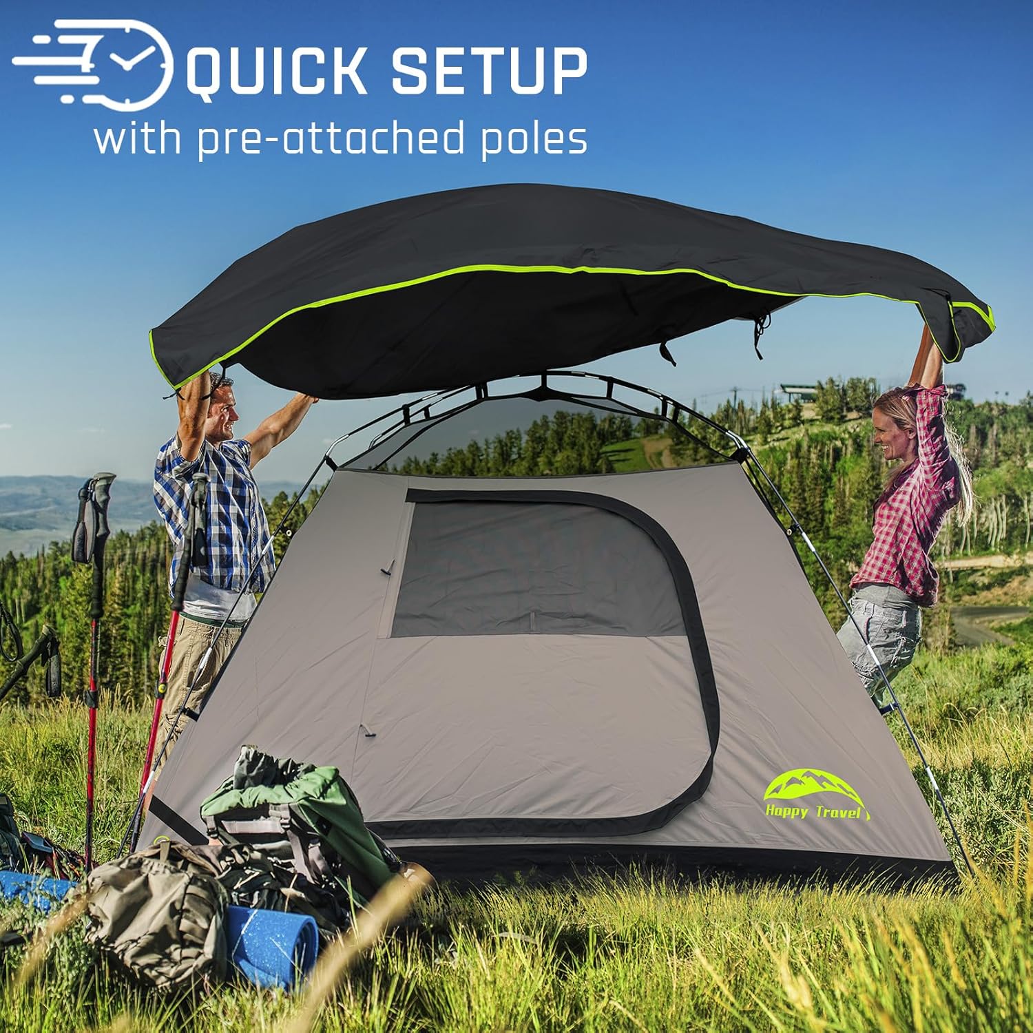 Detalle de Happy Travel 4–6 Person Camping Dome Tent with Rainfly, Mesh Windows & Fast Setup