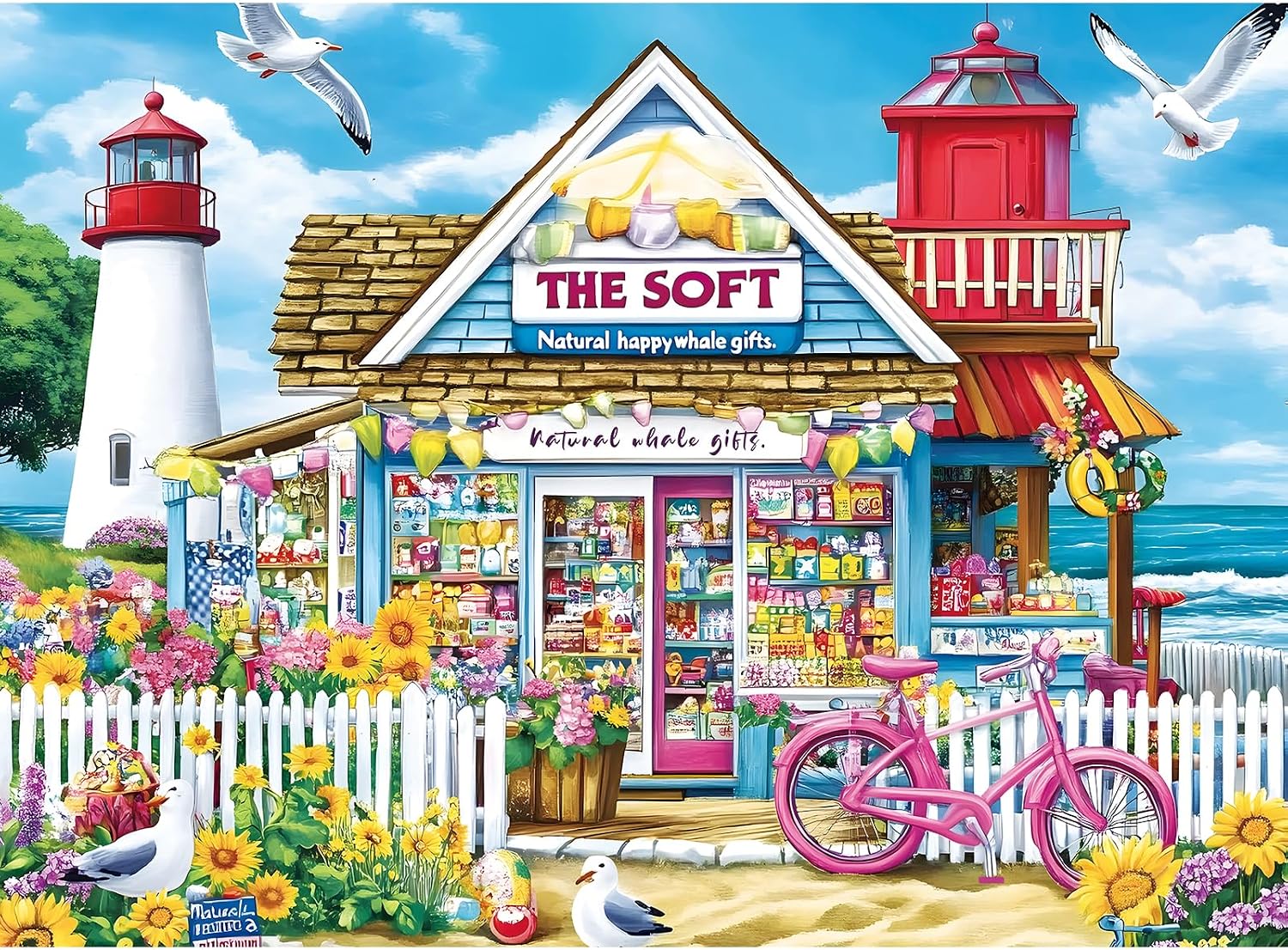 Detalle de 500 Piece Puzzle for Adults – Coastal Flowers and Ocean View Jigsaw Puzzle (20.5 x 15 in)