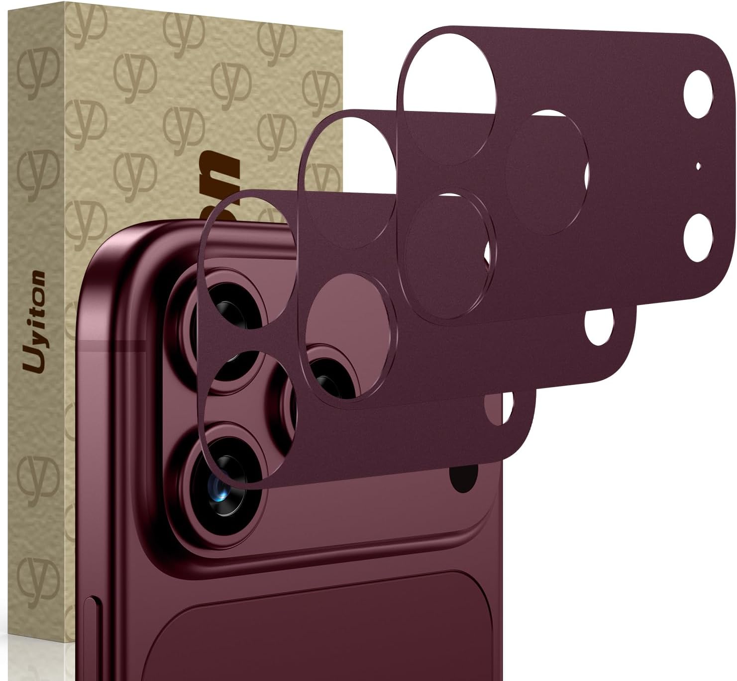 Detalle de Uyiton iPhone 18 Pro Max Camera Plateau Protector, Matte Burgundy PET, 3-Pack