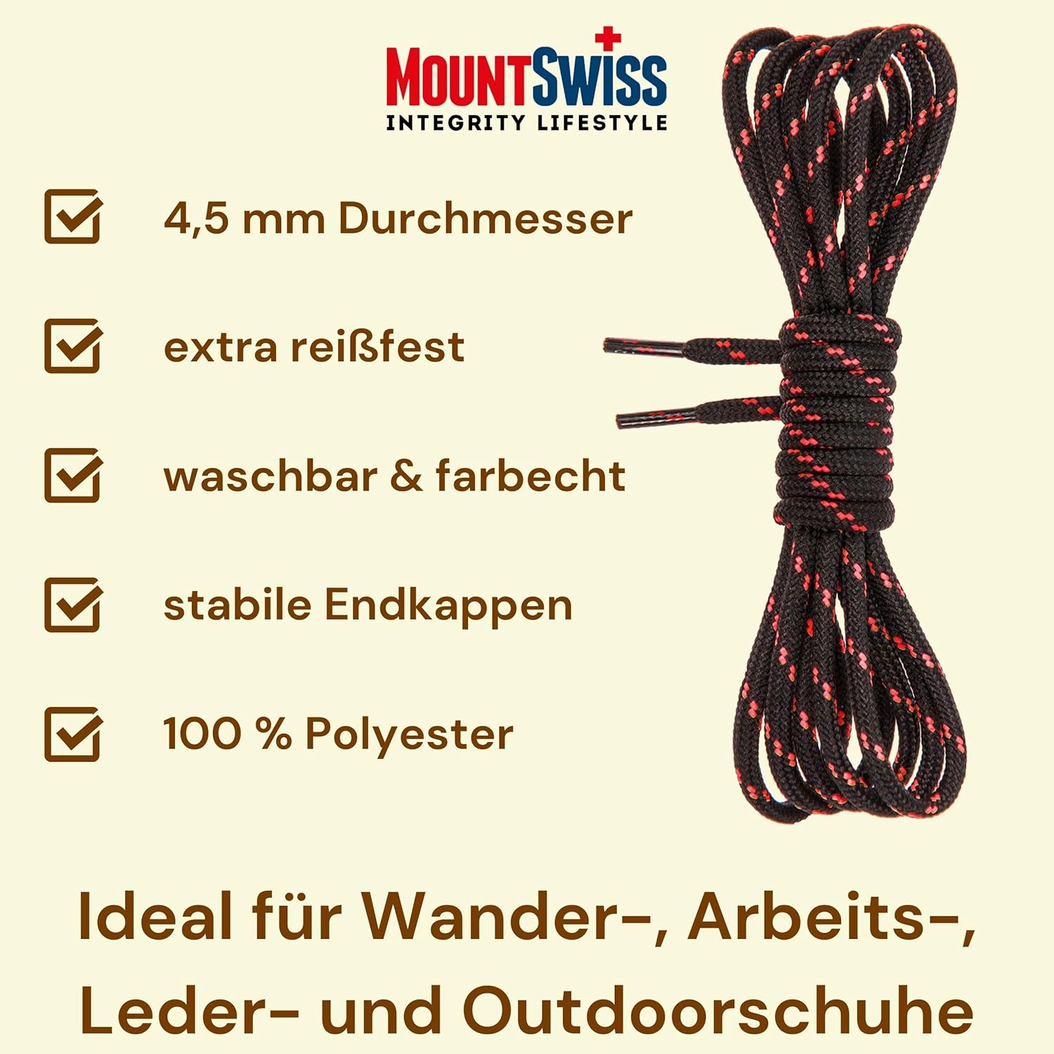 Detalle 2 de Mount Swiss Lacci rotondi Ø 4,5 mm: lacci resistenti per trekking, lavoro e montagna