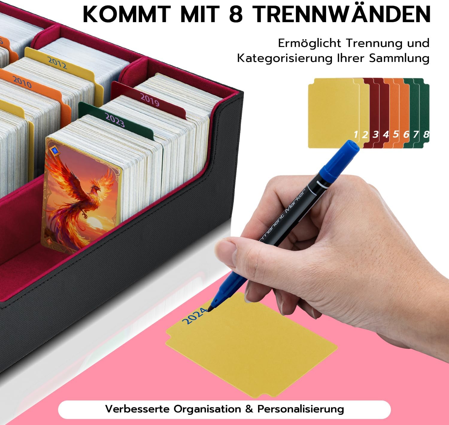 Thumbnail 5 de Tolesum Kartenbox für MTG – 1800+ Karten mit Trennwänden, PU-Leder, Magnetverschluss (Schwarz & Rot)