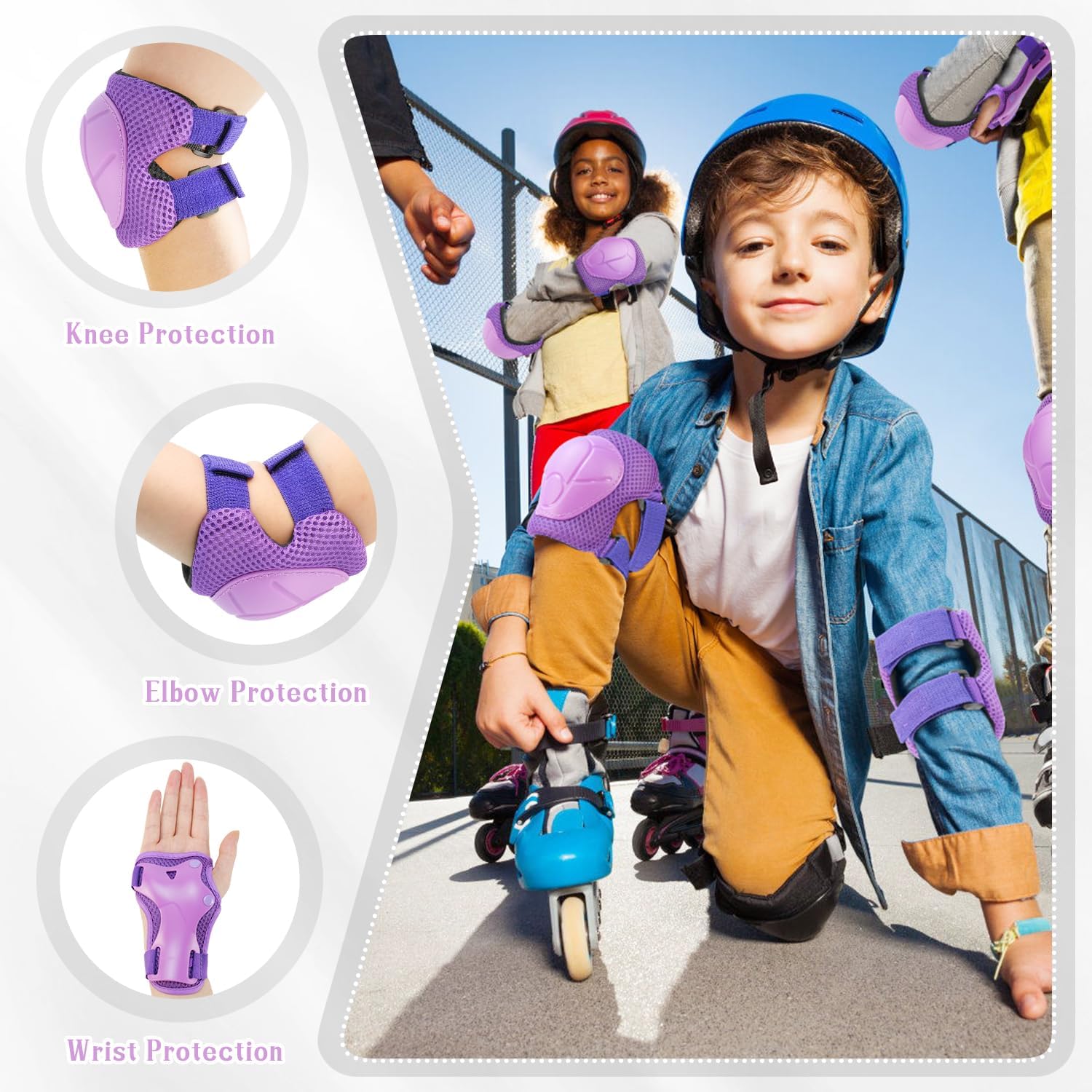 Detalle 2 de Kids Knee and Elbow Pads 6pc set protective gear 🛹