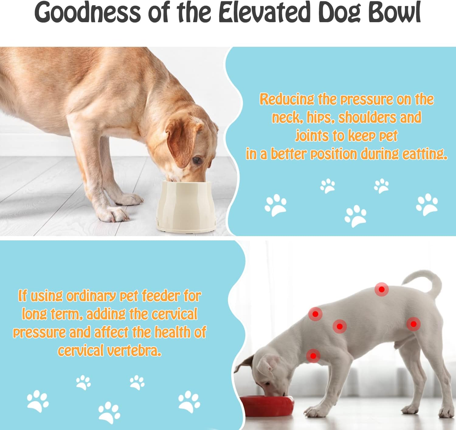 Detalle de TOWEAR Long Ears Dog Bowl (Spaniel) – Elevated, Non-slip Raised Feeder for Food & Water