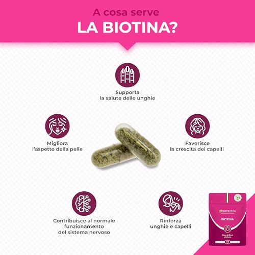Detalle de Biotina Capelli 450 µg | Nutrimea – 120 Capsule, 4 Mesi di Scorta