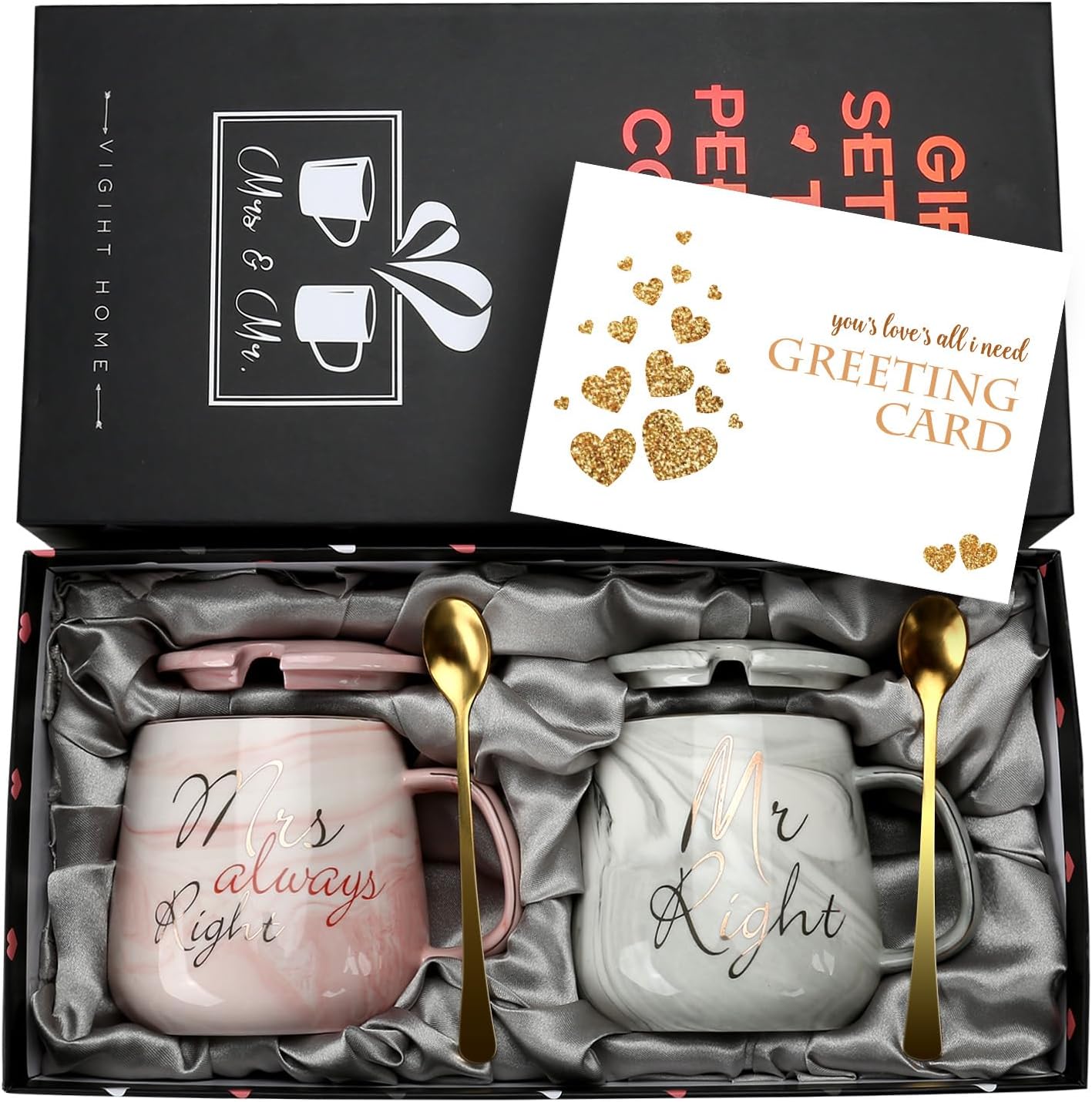 Detalle de Sovyime couple coffee mugs – Mr Right & Mrs Always Right mokkenset, marmer