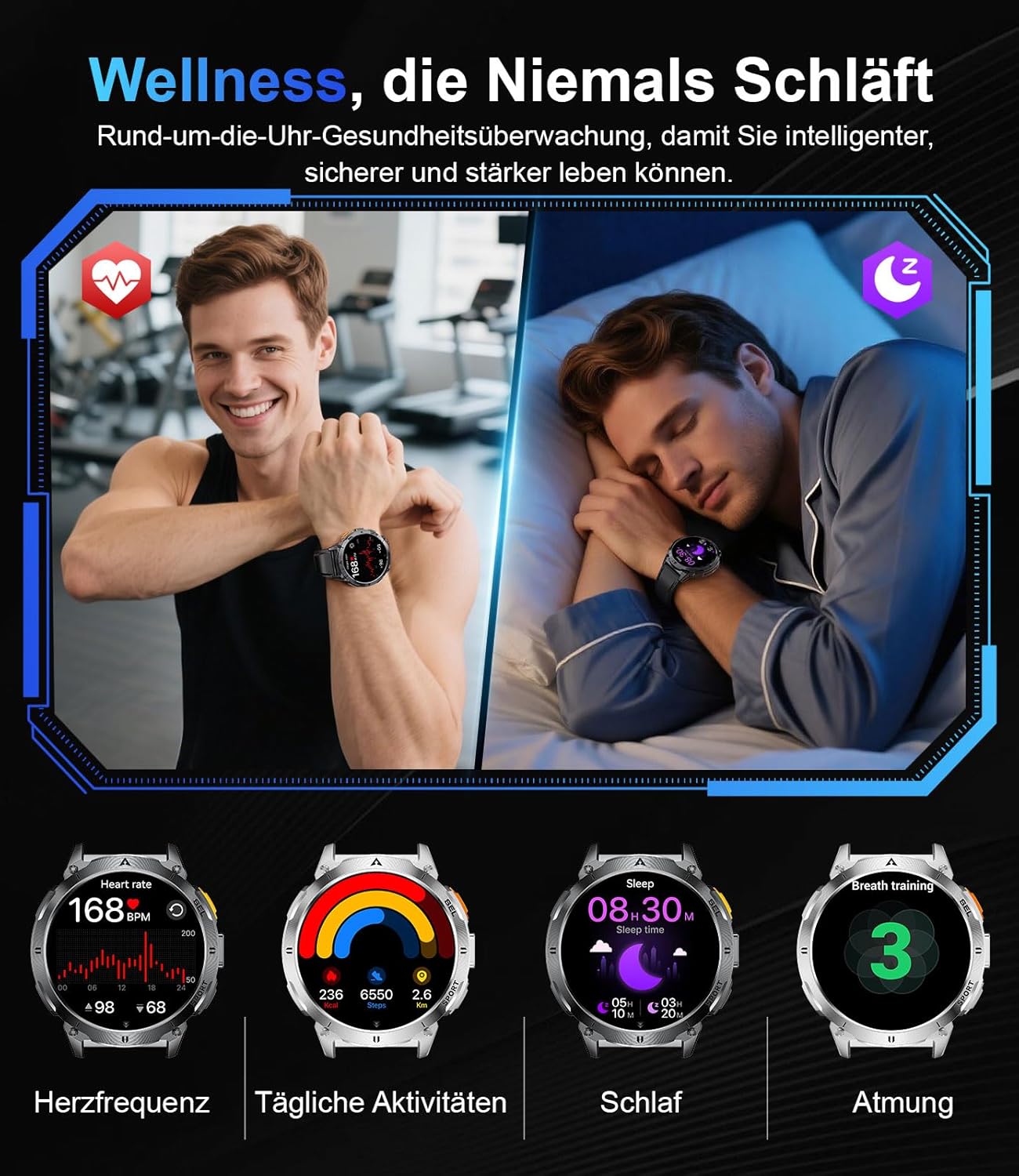 Thumbnail 6 de Montre Connectée Homme avec Torche LED et Écran AMOLED 1,62'' – 119 modes sportifs