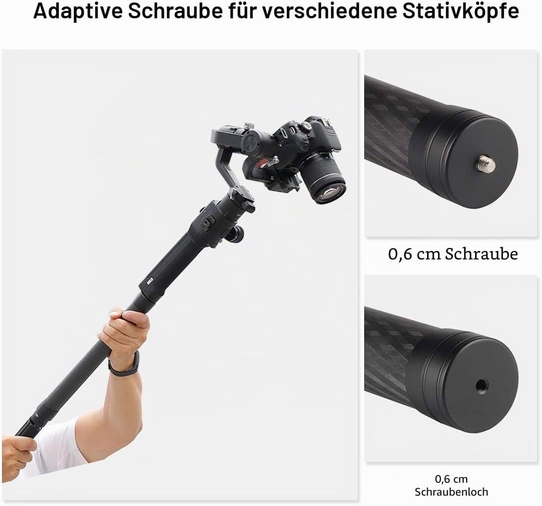 Detalle de PULUZ 35 cm Gimbal Verlängerungsstange aus Kohlefaser – kompatibel mit DJI RS 4 Pro, RS 3 Pro, RS 3, RSC 2 und mehr