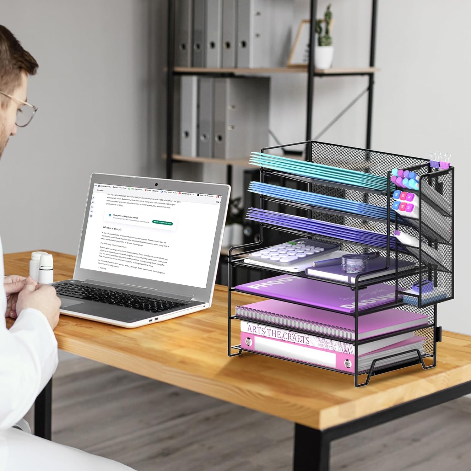 Thumbnail 6 de ReePlan Schreibtisch Organizer 7 Ebenen – Metallbriefablage mit 4 Flachen & 3 geneigten Ablagen (Stifthalter abnehmbar) – Platzsparender Büroorganizer