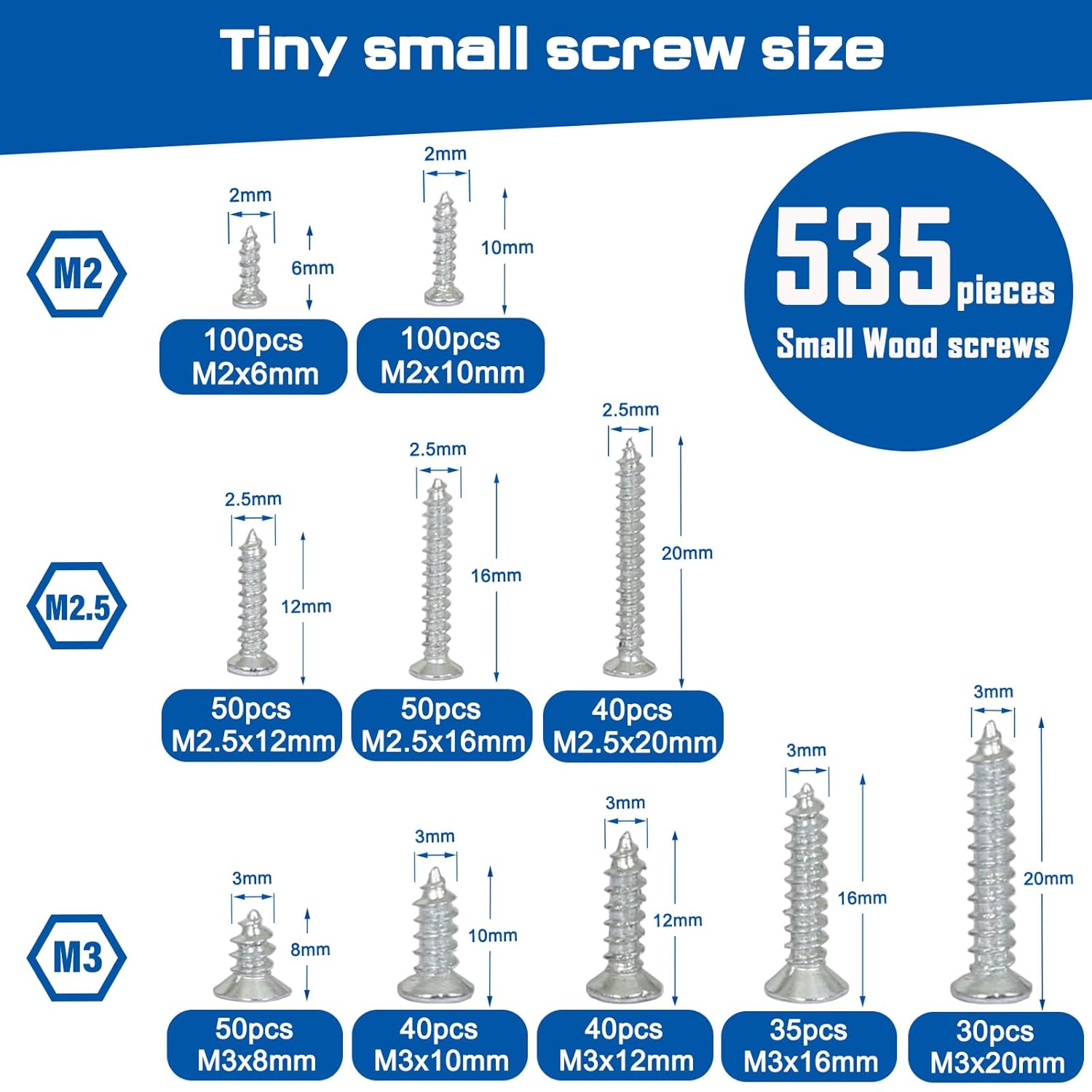 Thumbnail 1 de AMLOOPH self tapping small wood screws assortment (535 pcs) with plastic storage box