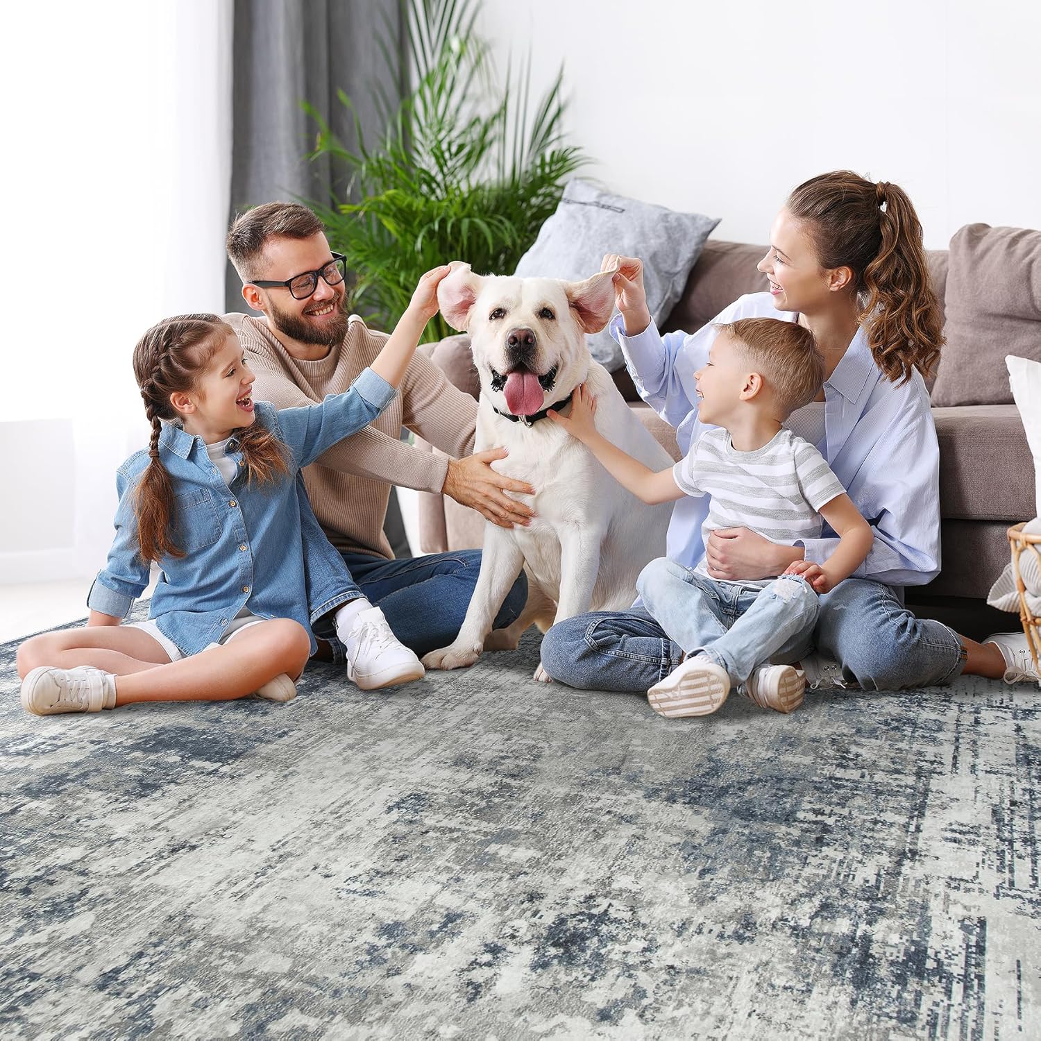Thumbnail 6 de 8x10 Area Rug for Living Room - Washable, Non-Slip, Blue Grey Abstract