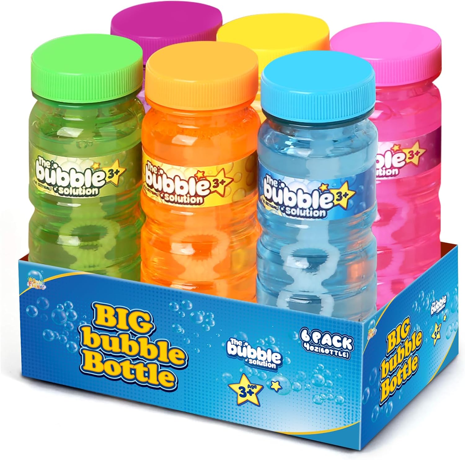 Detalle de SpringFlower 6 Pcs Bubble Bottles with Wand – 4oz Colorful Bubble Set for Kids