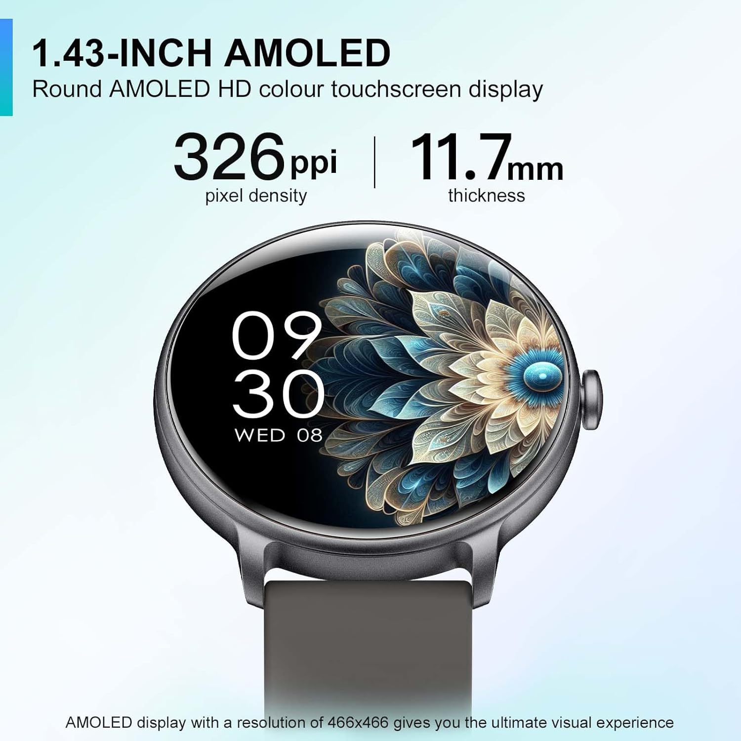 Detalle de Smart Watch with 1.43" AMOLED Display — Call, Fitness Tracking and IP68 Waterproof