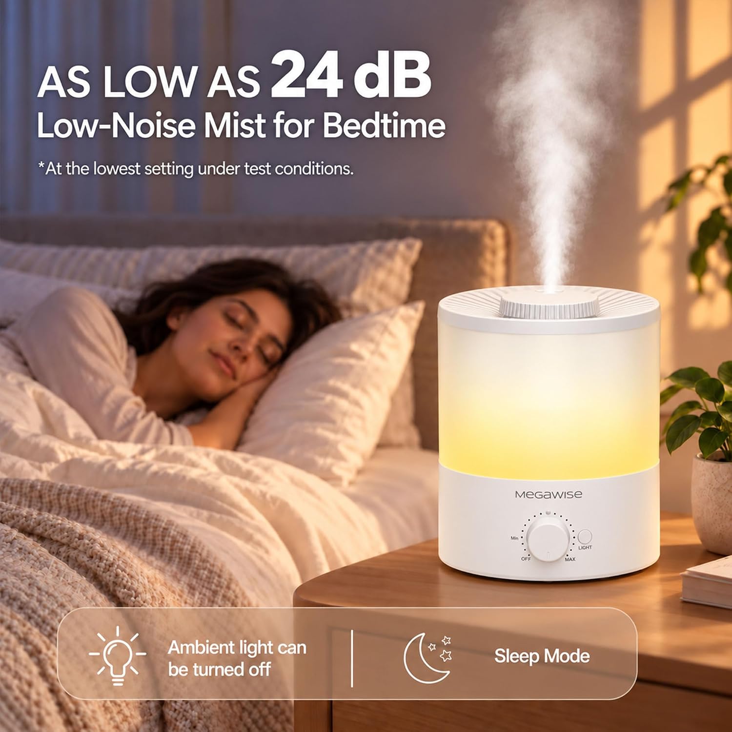 Detalle de MEGAWISE Topfill 3.5L Night Light Humidifier ๐