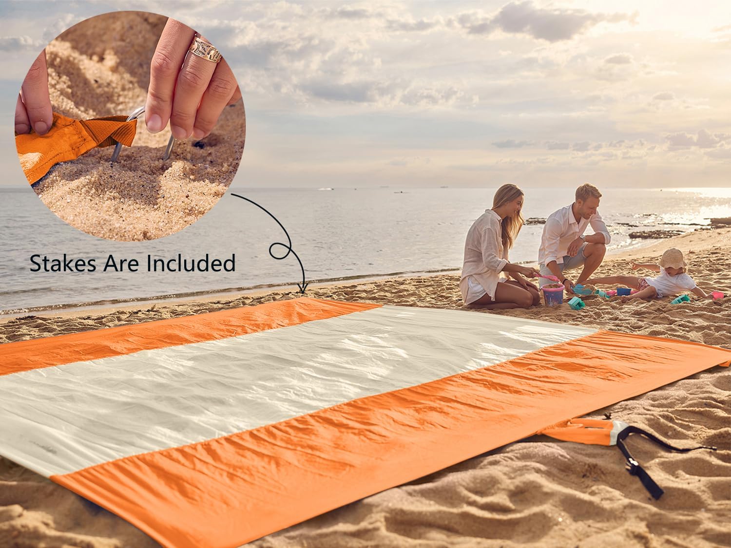 Thumbnail 5 de WEKAPO Beach Blanket Sandproof Waterproof – Oversized 10' x 9' with Stakes