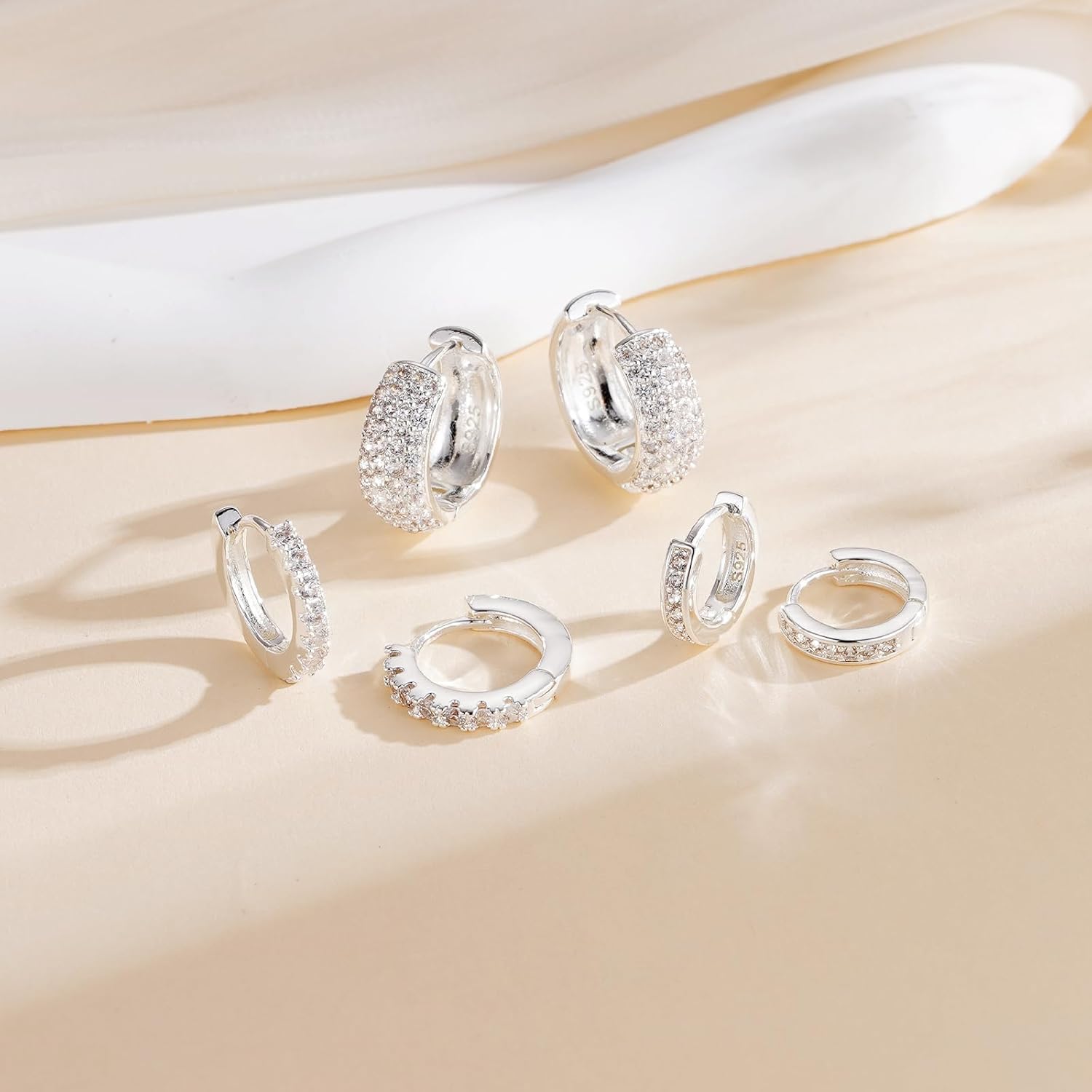 Thumbnail 3 de Halora 3 Paar Creolen aus Sterling Silber 925 mit AAAA+ Zirkonia – hypoallergenes Set für Damen