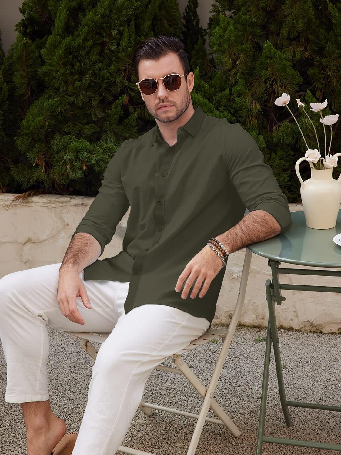 Thumbnail 1 de Friptspyg Leinenhemd Herren – Langarm, Button-Down, Regular Fit, sommerliches Freizeithemd aus Baumwolle/Leinen