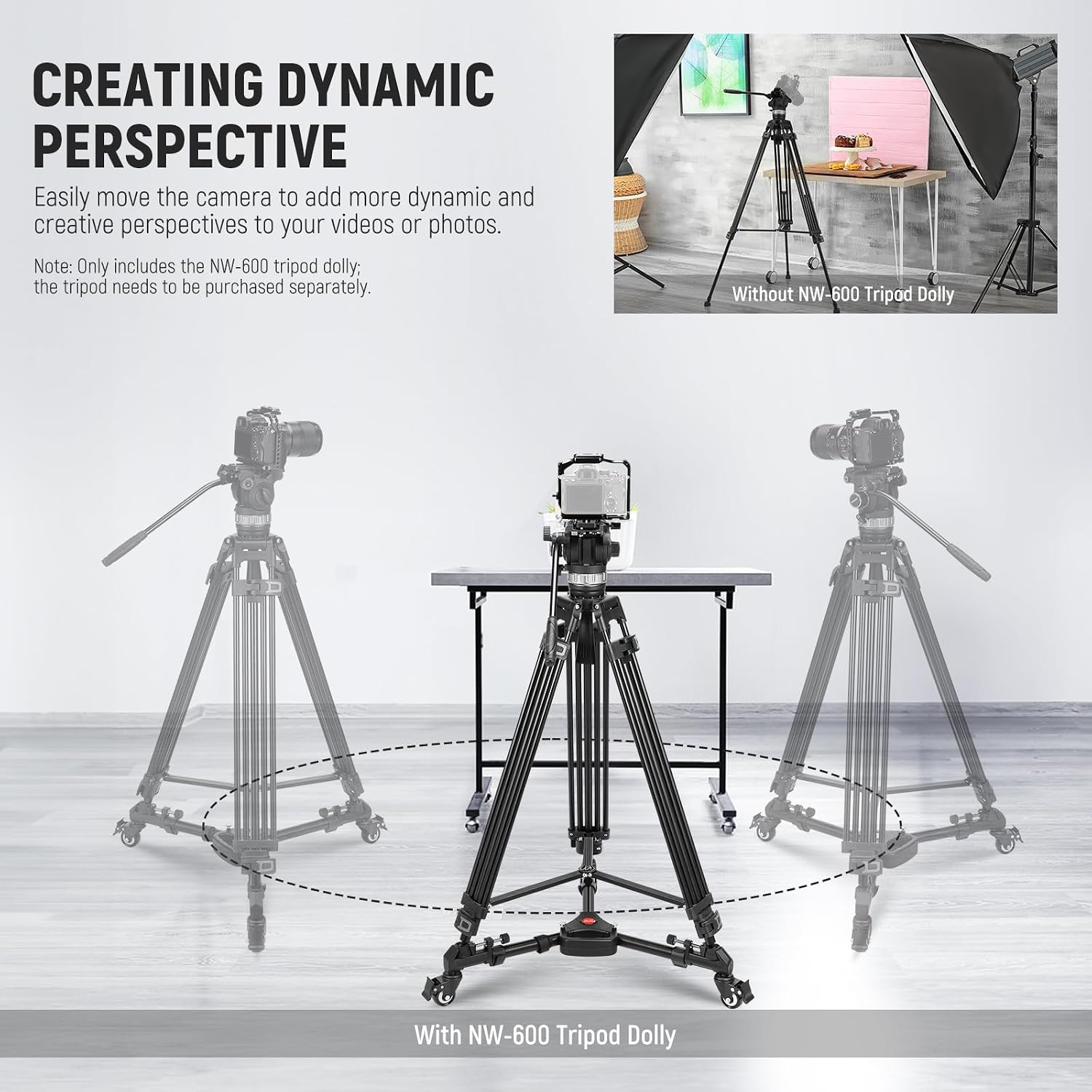 Detalle de Neewer Heavy Duty Tripod Dolly with Adjustable Leg Mounts for DSLR Cameras and Camcorders