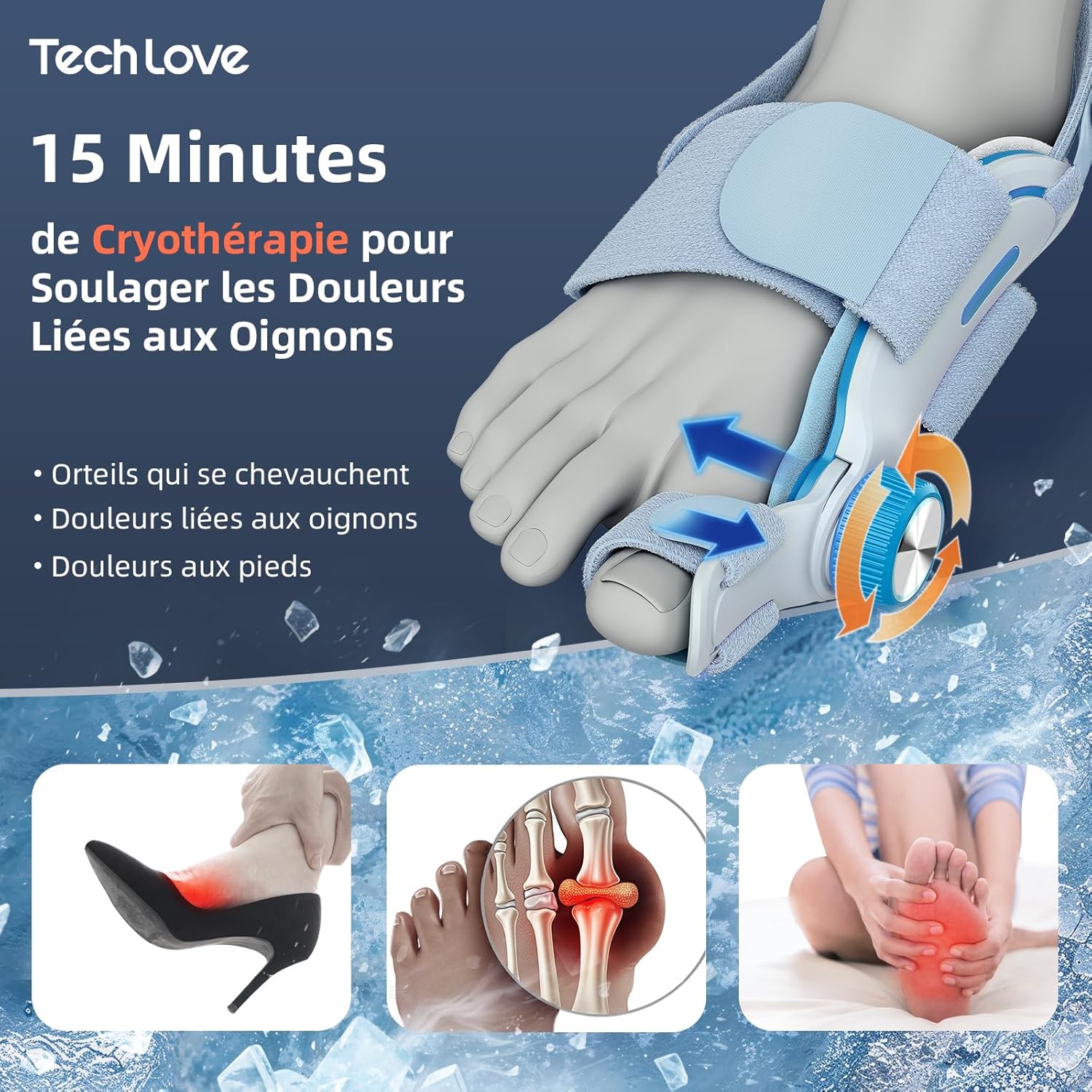 Detalle de Tech Love Orthèse Hallux Valgus avec Coussin Rafraîchissant et Réglage à 3 Angles – Bleu (1 PCS)