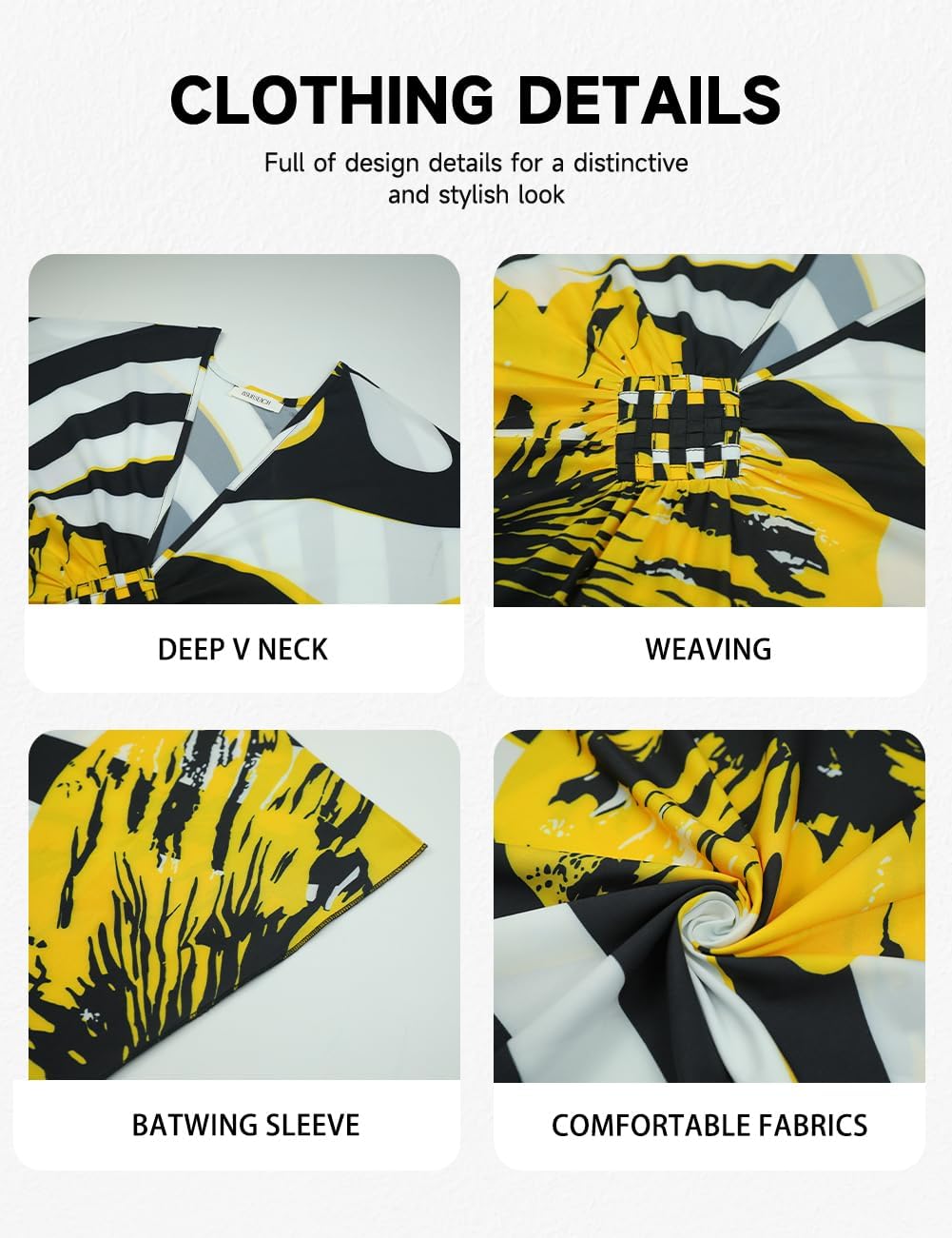 Thumbnail 2 de Plus size ethnic print kaftan beach dress cover up (V-neck, batwing sleeves, side slits)