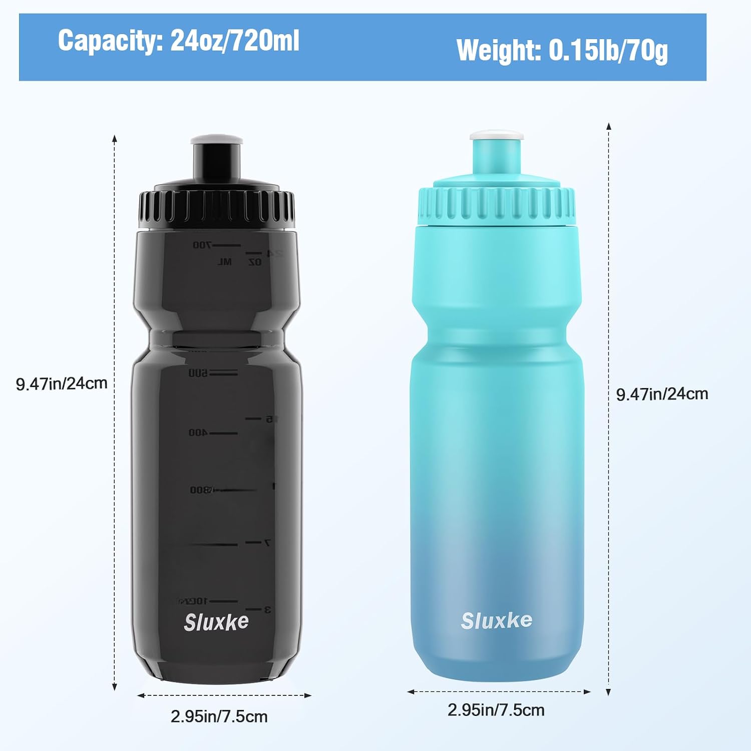 Detalle 2 de SLUXKE BBOTTLE03 24 oz Cycling Water Bottle 2-Pack, BPA-Free PP5