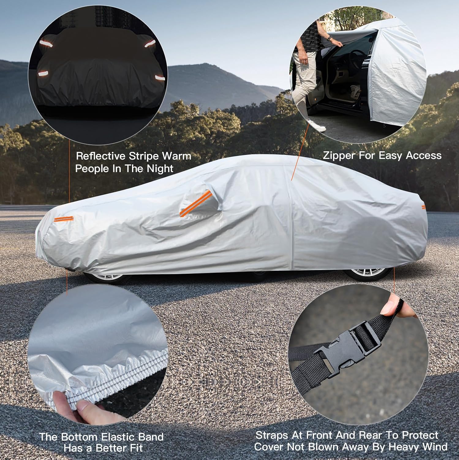 Thumbnail 2 de Kayme 6 Layers Car Cover for Sedans (A2 3XL) – All Weather Waterproof Outdoor Full Cover with Zipper, Aluminum Reflective Layer, and Wind Straps