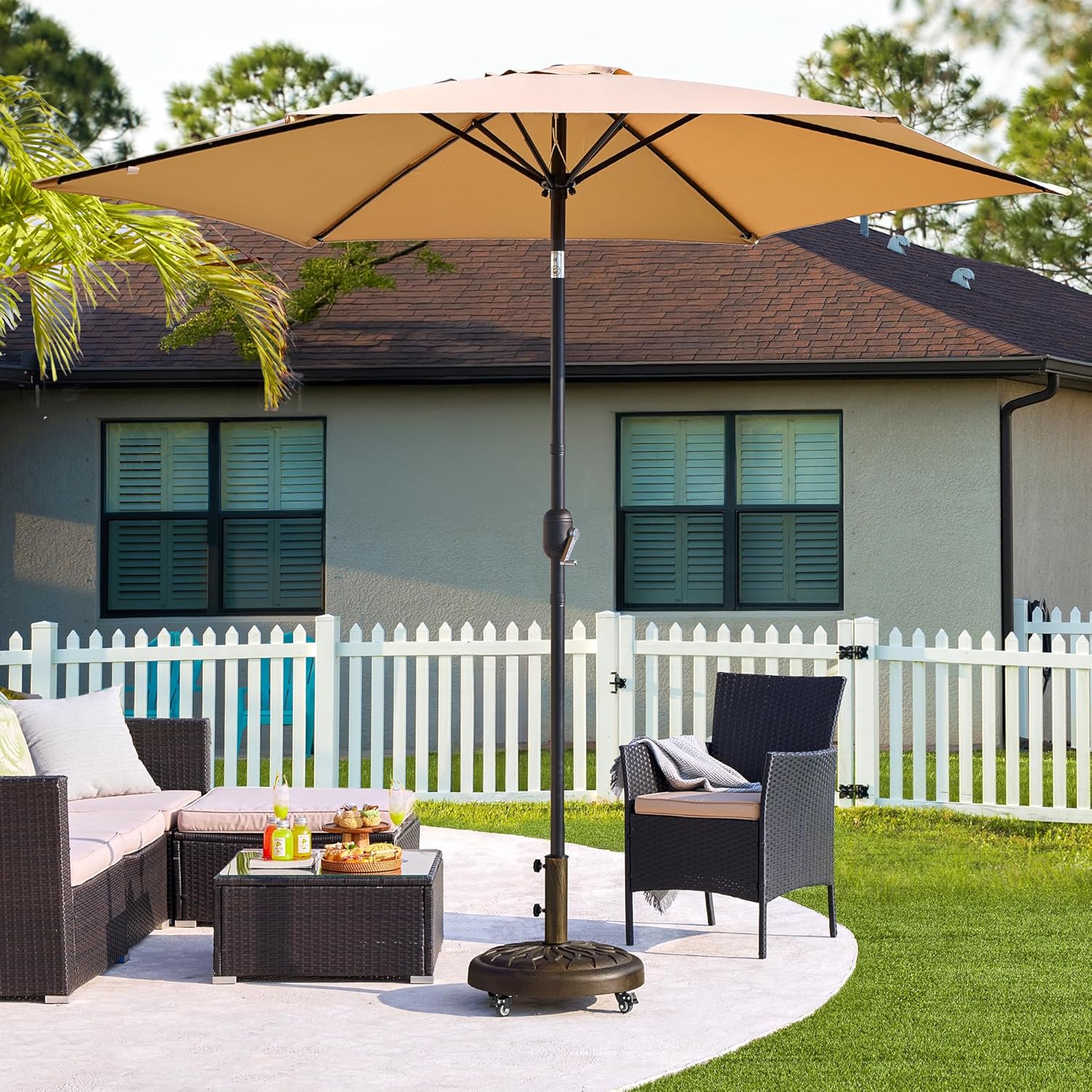 Thumbnail 1 de Yaheetech base per ombrellone da giardino da 20,6 kg con 4 ruote e freni per pali Ø34/38/48 mm (bronzo)