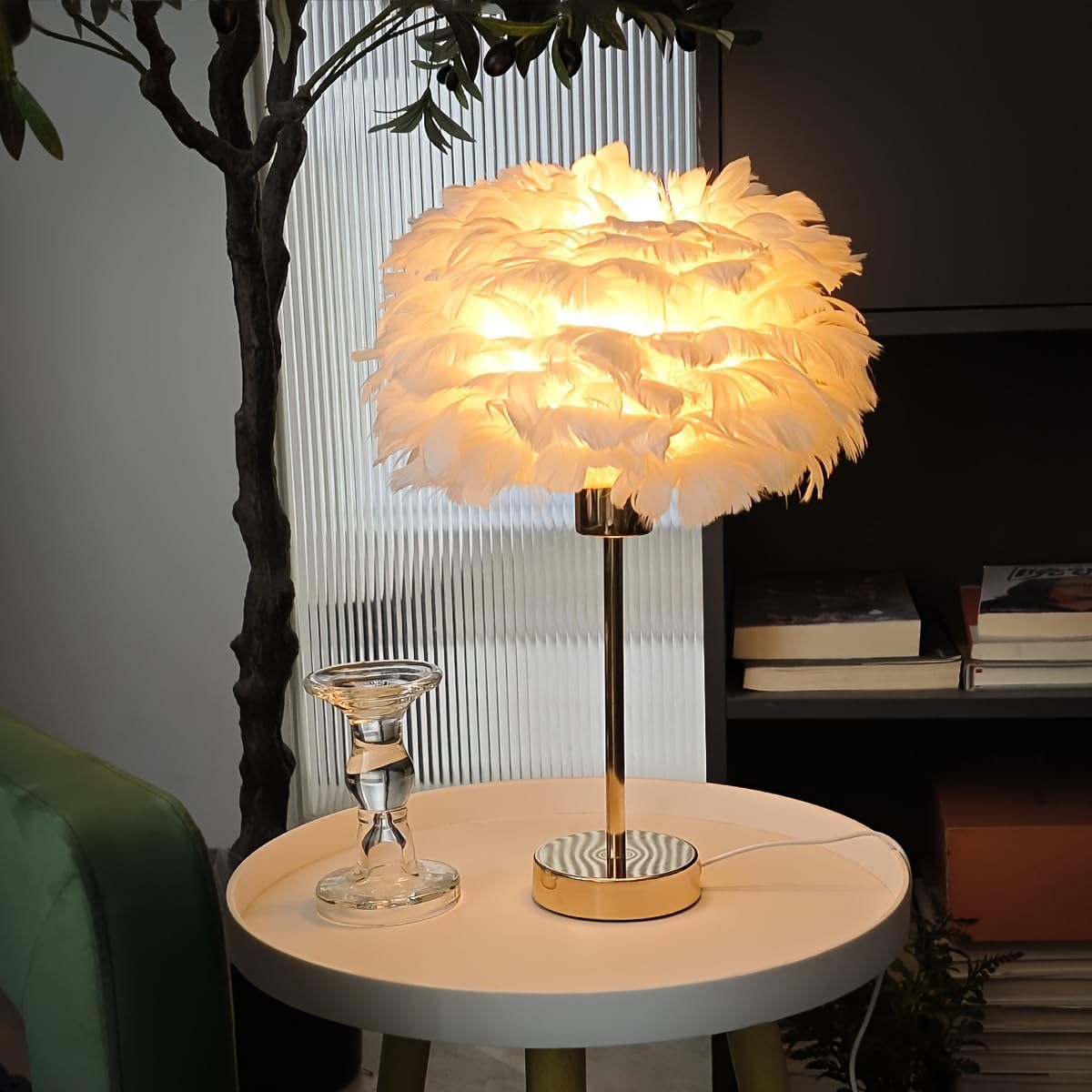 Thumbnail 6 de KUOP Nachttischlampe Moderne Tischleuchte E27 Schlaflicht Federlampe Weiß, 30 cm × 38 cm