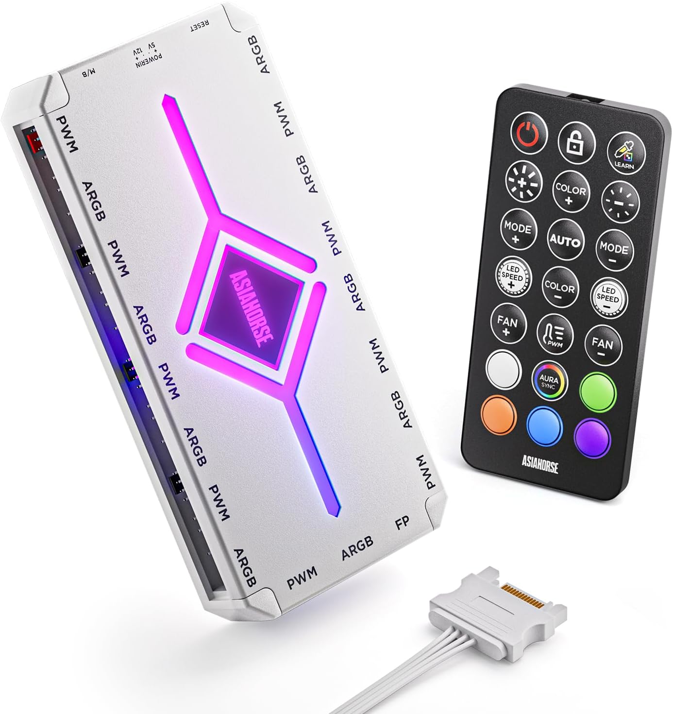 Detalle de AsiaHorse ASH-1 Hub ARGB PWM per Ventole PC: controllo indipendente RGB e PWM con Learn Color